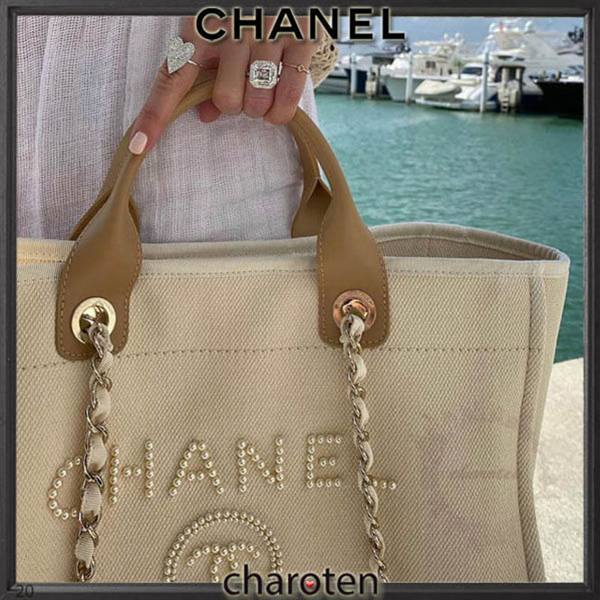 シャネル ドーヴィール コピー 争奪戦ロゴが目立って可愛い DEAUVILLE ロゴトートバッグ トート L